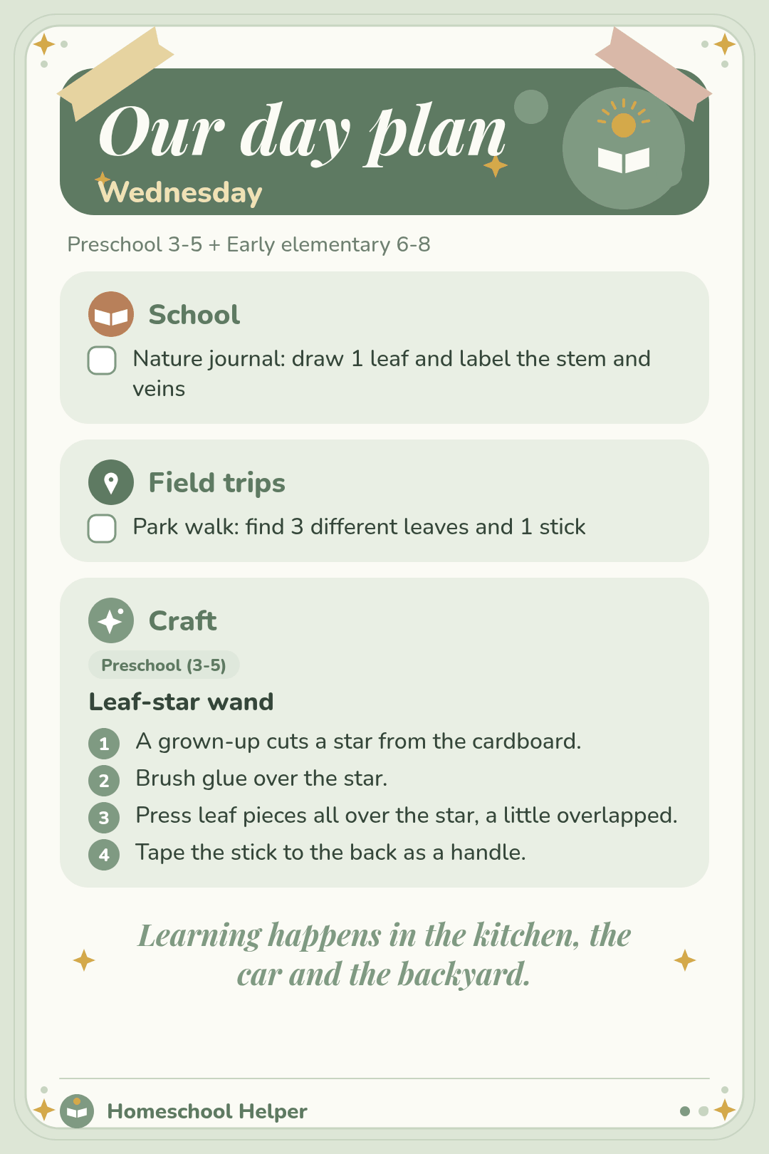 Leaf walk with a nature journal and a leaf-star wand craft